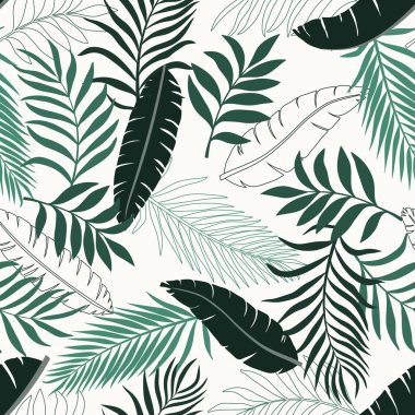 Palm ile tropikal arka plan bırakır. Sorunsuz çiçek desenli. Yaz vektör çizim