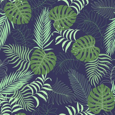 Palm ile tropikal arka plan bırakır. Sorunsuz çiçek desenli. Yaz vektör çizim