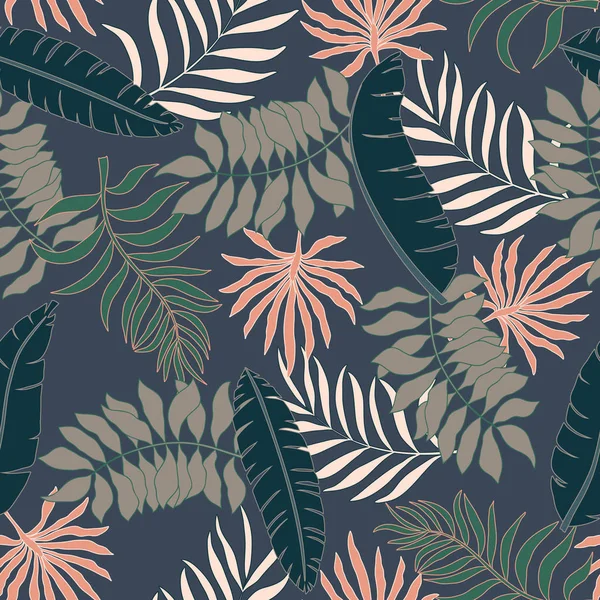 Tropischen Hintergrund Mit Palmblättern Nahtloses Blumenmuster Sommervektorillustration — Stockvektor