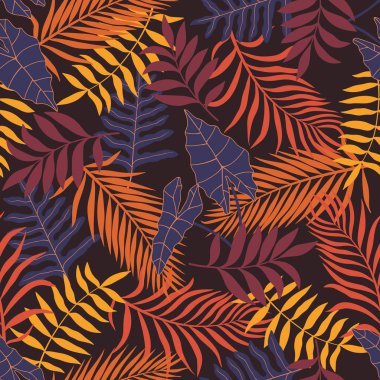 Palm ile tropikal arka plan bırakır. Sorunsuz çiçek desenli. Yaz vektör çizim