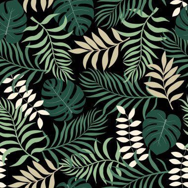 Palm ile tropikal arka plan bırakır. Sorunsuz çiçek desenli. Yaz vektör çizim