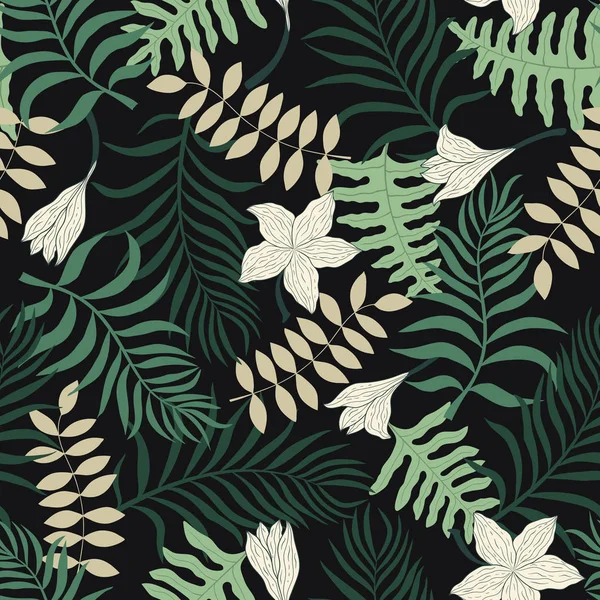 Fondo tropical con hojas de palma. Patrón floral sin costuras . — Archivo Imágenes Vectoriales