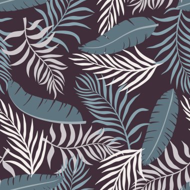 Palm ile tropikal arka plan bırakır. Sorunsuz çiçek desenli. Yaz vektör çizim