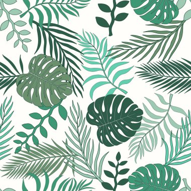 Palm ile tropikal arka plan bırakır. Sorunsuz çiçek desenli. Yaz vektör çizim