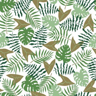 Palm ile tropikal arka plan bırakır. Sorunsuz çiçek desenli. Yaz vektör çizim