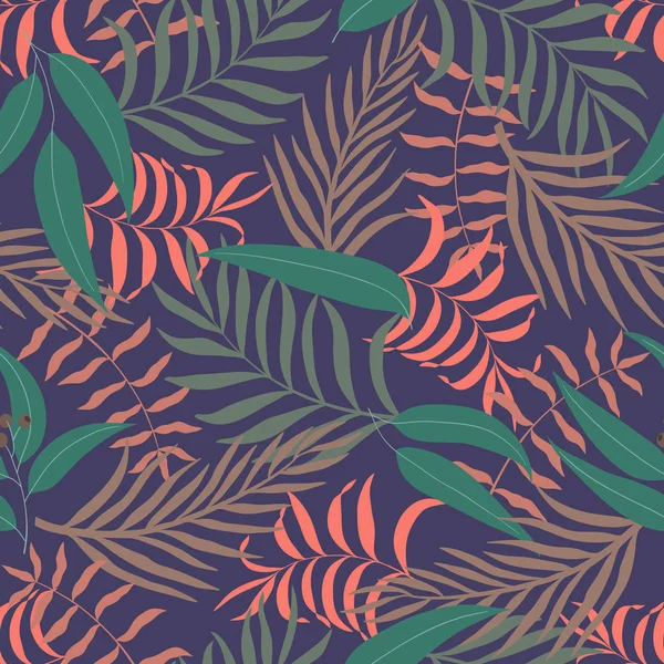 Fundo Tropical Com Folhas Palmeira Padrão Floral Sem Costura Ilustração — Vetor de Stock