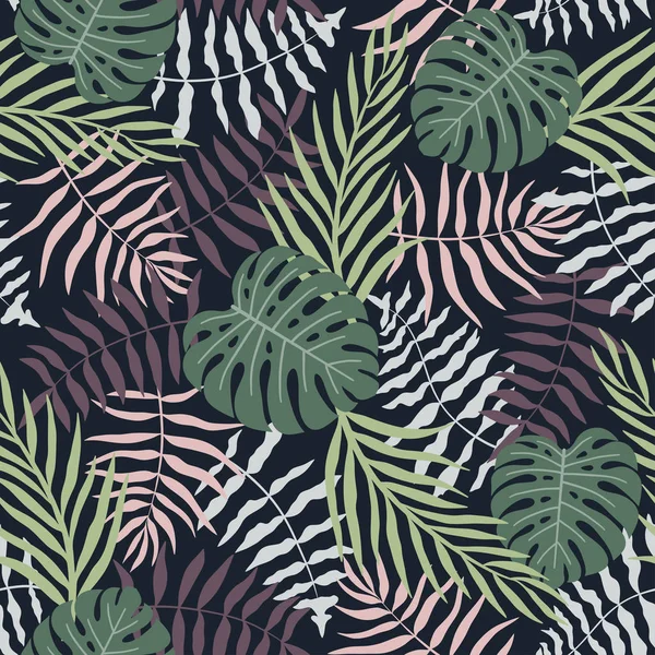 Tropischen Hintergrund Mit Palmblättern Nahtloses Blumenmuster Sommervektorillustration — Stockvektor