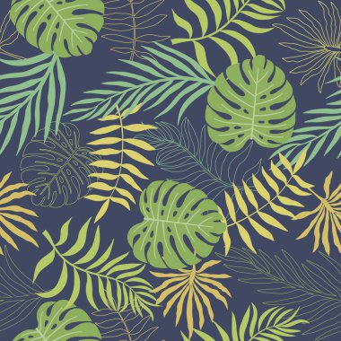 Palm ile tropikal arka plan bırakır. Sorunsuz çiçek desenli. Yaz vektör çizim