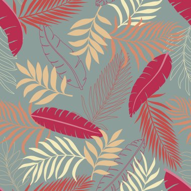Palm ile tropikal arka plan bırakır. Sorunsuz çiçek desenli. Yaz vektör çizim