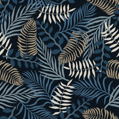 Palm ile tropikal arka plan bırakır. Sorunsuz çiçek desenli. Yaz vektör çizim
