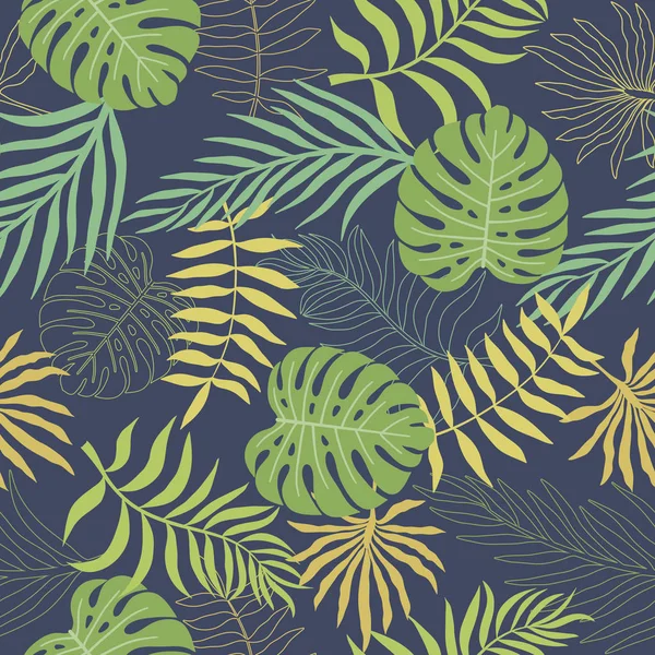 Palm ile tropikal arka plan bırakır. Sorunsuz çiçek desenli. Yaz vektör çizim