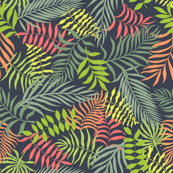 Tropischen Hintergrund Mit Palmblättern Nahtloses Blumenmuster Sommervektorillustration — Stockvektor