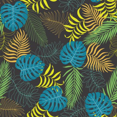 Palm ile tropikal arka plan bırakır. Sorunsuz çiçek desenli. Yaz vektör çizim