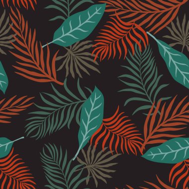Palm ile tropikal arka plan bırakır. Sorunsuz çiçek desenli. Yaz vektör çizim