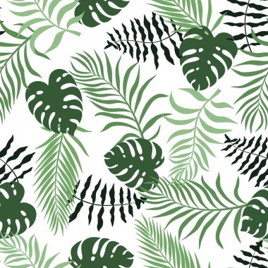 Palm ile tropikal arka plan bırakır. Sorunsuz çiçek desenli. Yaz vektör çizim
