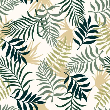 Palm ile tropikal arka plan bırakır. Sorunsuz çiçek desenli. Yaz vektör çizim