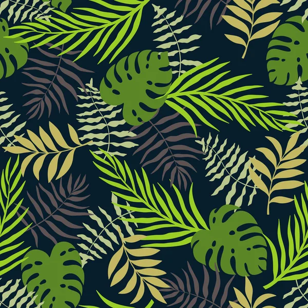 Liście Tropikalny Tło Palm Kwiatowy Wzór Ilustracja Wektorowa Lato — Wektor stockowy