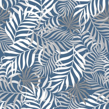 Palm ile tropikal arka plan bırakır. Sorunsuz çiçek desenli. Yaz vektör çizim. gri tonları