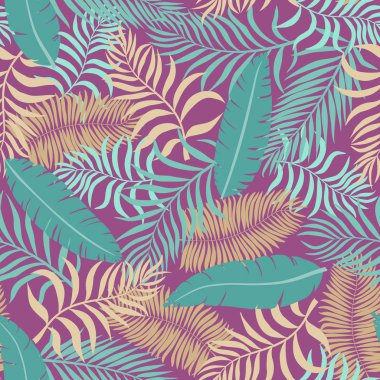 Palm ile tropikal arka plan bırakır. Sorunsuz çiçek desenli. Yaz vektör çizim