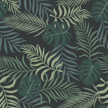 Palm ile tropikal arka plan bırakır. Sorunsuz çiçek desenli. Yaz vektör çizim
