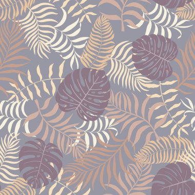Palm ile tropikal arka plan bırakır. Sorunsuz çiçek desenli. Yaz vektör çizim