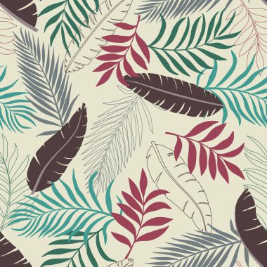 Palm ile tropikal arka plan bırakır. Sorunsuz çiçek desenli. Yaz vektör çizim
