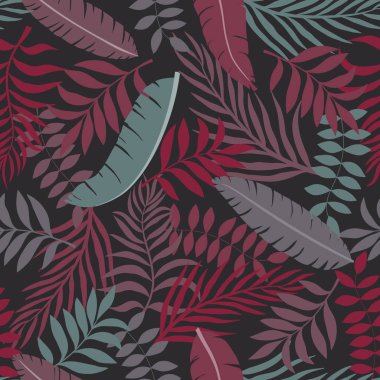 Palmiye yaprakları ve çiçekleri ile tropikal arka plan. 