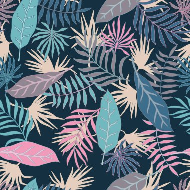 Palm ile tropikal arka plan bırakır. Sorunsuz çiçek desenli. Yaz vektör çizim