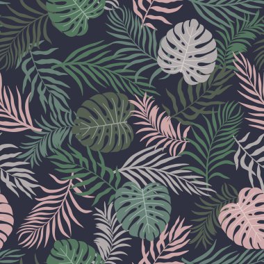 Palm ile tropikal arka plan bırakır. Sorunsuz çiçek desenli. Yaz vektör çizim