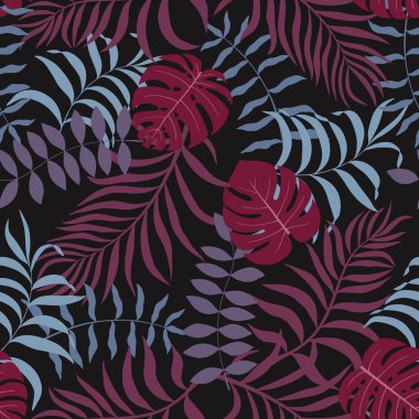 Palm ile tropikal arka plan bırakır. Sorunsuz çiçek desenli. Yaz vektör çizim