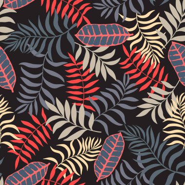 Palm ile tropikal arka plan bırakır. Sorunsuz çiçek desenli. Yaz vektör çizim