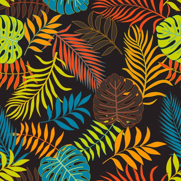 Fondo Tropical Con Hojas Palma Patrón Floral Sin Costuras Ilustración — Vector de stock