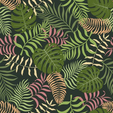 Palm ile tropikal arka plan bırakır. Sorunsuz çiçek desenli. Yaz vektör çizim