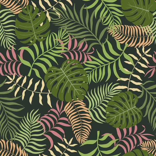 Palm ile tropikal arka plan bırakır. Sorunsuz çiçek desenli. Yaz vektör çizim