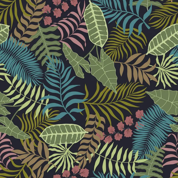 Tropická Pozadí Dlaní Listy Květinový Vzor Bezešvé Letní Vektorové Ilustrace — Stockový vektor