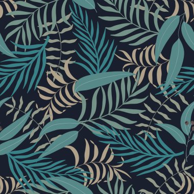 Palm ile tropikal arka plan bırakır. Sorunsuz çiçek desenli. Yaz vektör çizim