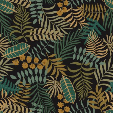 Palm ile tropikal arka plan bırakır. Sorunsuz çiçek desenli. Yaz vektör çizim