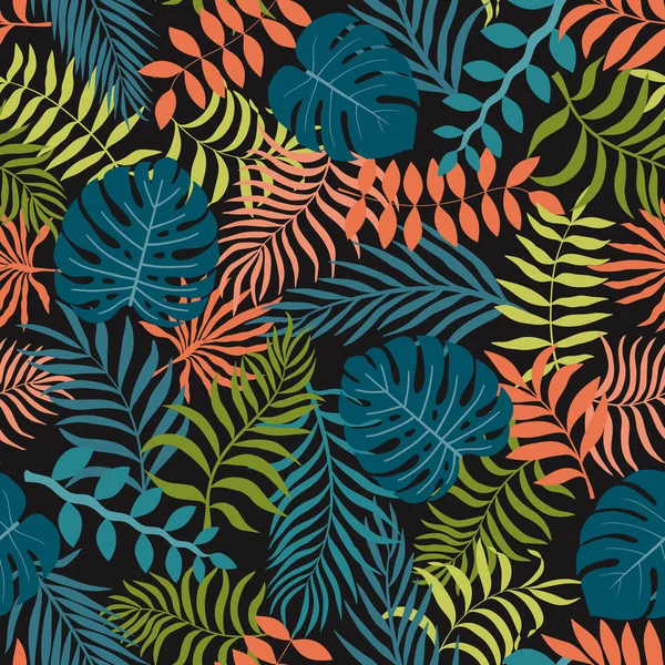 Fundo Tropical Com Folhas Palmeira Padrão Floral Sem Costura Ilustração — Vetor de Stock