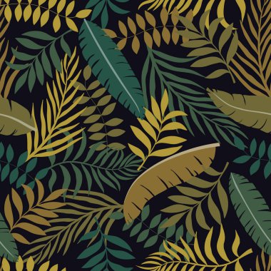 Palm ile tropikal arka plan bırakır. Sorunsuz çiçek desenli. Yaz vektör çizim