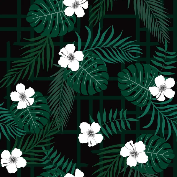Tropikalny Tło Liści Palmowych Kwiaty Kwiatowy Wzór Ilustracja Wektorowa Lato — Wektor stockowy