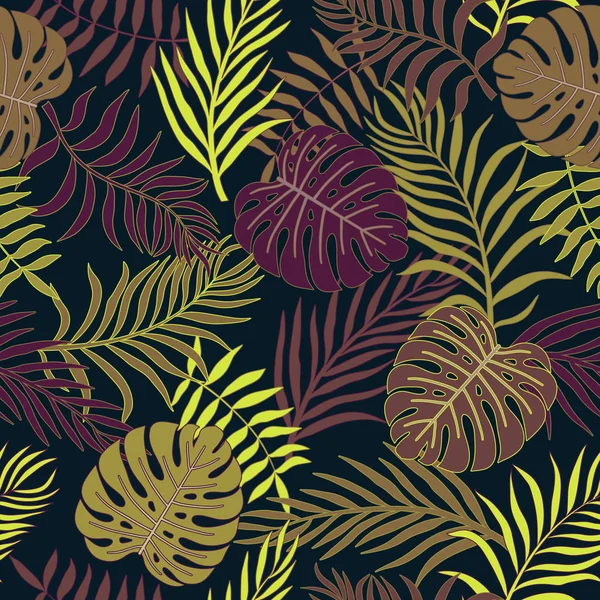 Fundo Tropical Com Folhas Palmeira Padrão Floral Sem Costura Ilustração — Vetor de Stock