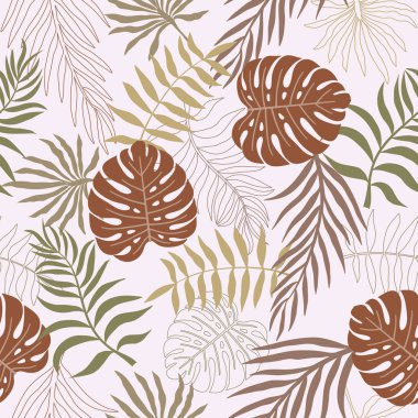 Palm ile tropikal arka plan bırakır. Sorunsuz çiçek desenli. Yaz vektör çizim