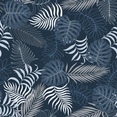 Palm ile tropikal arka plan bırakır. Sorunsuz çiçek desenli. Yaz vektör çizim