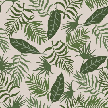 Palm ile tropikal arka plan bırakır. Sorunsuz çiçek desenli. Yaz vektör çizim