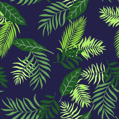 Palm ile tropikal arka plan bırakır. Sorunsuz çiçek desenli. Yaz vektör çizim