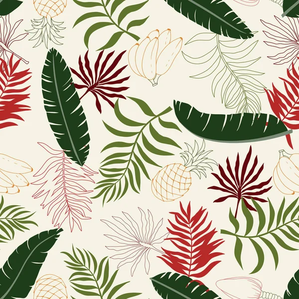 Fond Tropical Avec Des Feuilles Palmier Des Fruits Motif Floral — Image vectorielle