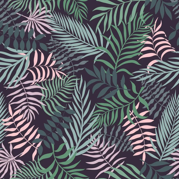热带背景与棕榈叶子 无缝花卉图案 夏日矢量插画 — 图库矢量图片