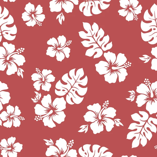 Fondo Tropical Con Flores Hibisco Patrón Hawaiano Perfecto Ilustración Vectorial — Vector de stock