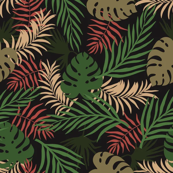 Tropischer Hintergrund Mit Palmblättern Nahtloses Blumenmuster Sommer Vektorillustration Flacher Dschungel — Stockvektor