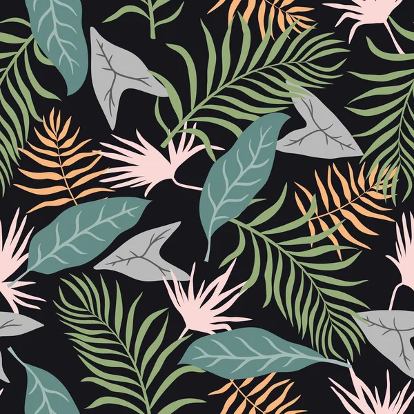 Tropische Achtergrond Met Palmbladeren Naadloos Bloemenpatroon Zomer Vector Illustratie Platte — Stockvector